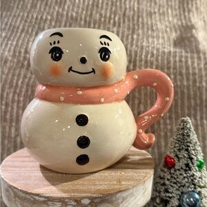 Adorable Snowman Mug with Pink Handle